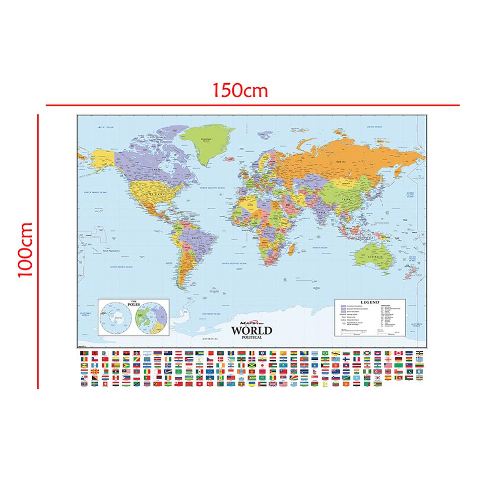 150x100cm The World Political Hammer Projection Map With National Flags For Culture And Travel