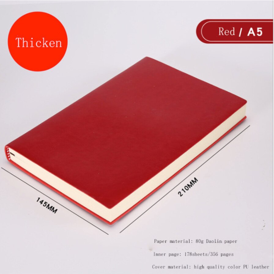 A5 A6 B5 Business increase thick Notebook Office meeting minutes Notepad leather soft copy line pages Diary Stationery: A5 Thicken Red