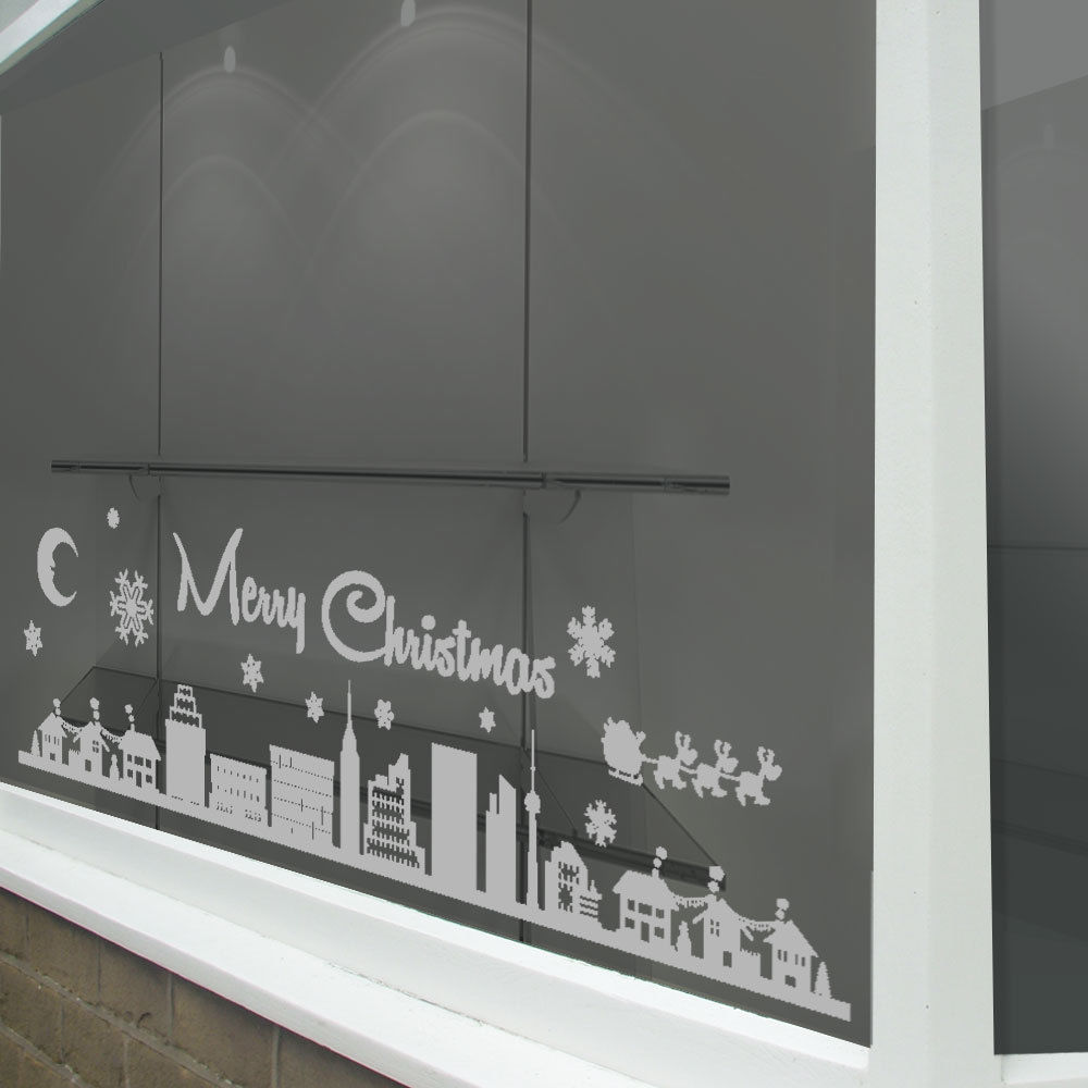 Frohe Weihnachten Aufkleber Weihnachten Display Shop Fenster Vinyl Aufkleber Neue Stadt Szene Wand Aufkleber Nach Farben Wandbild Tapete LA768