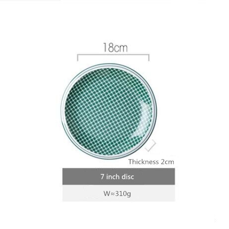 Green plaid series Plate Set Ceramic Kitchen Plate Tableware Set Food Dishes Rice Salad Noodles Bowl Soup Kitchen Cook Tool 1pc: 7 inch dish