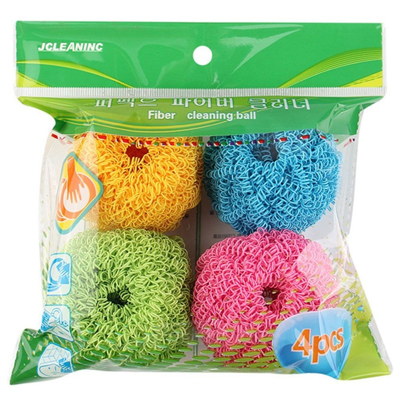 4pcs Magic Dishwasher Steel Wire Ball Dish Scrubber Kitchen Cleaning Ball Dishwashing Scouring Pad Easy To Clean Dishes
