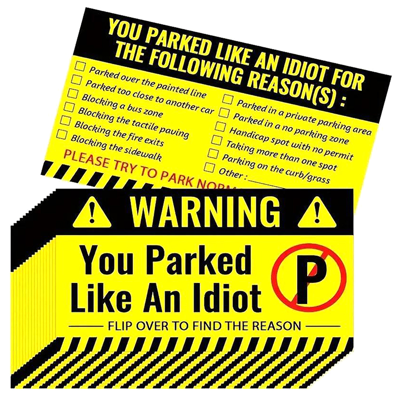 50pcs Bad Parking Cards You Parked Like An Idiot Funny Cardboard Parking Violation Cards With Multi Violation Reasons