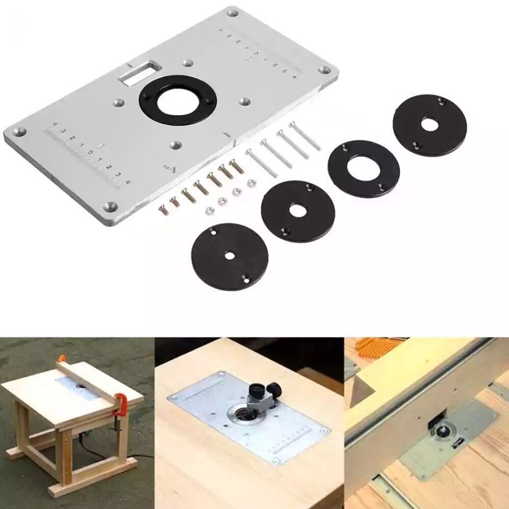 Broco 235 * 120 * 8mm Aluminum Router Table Insert Plate With 4 Rings And Screws For Woodworking Benches