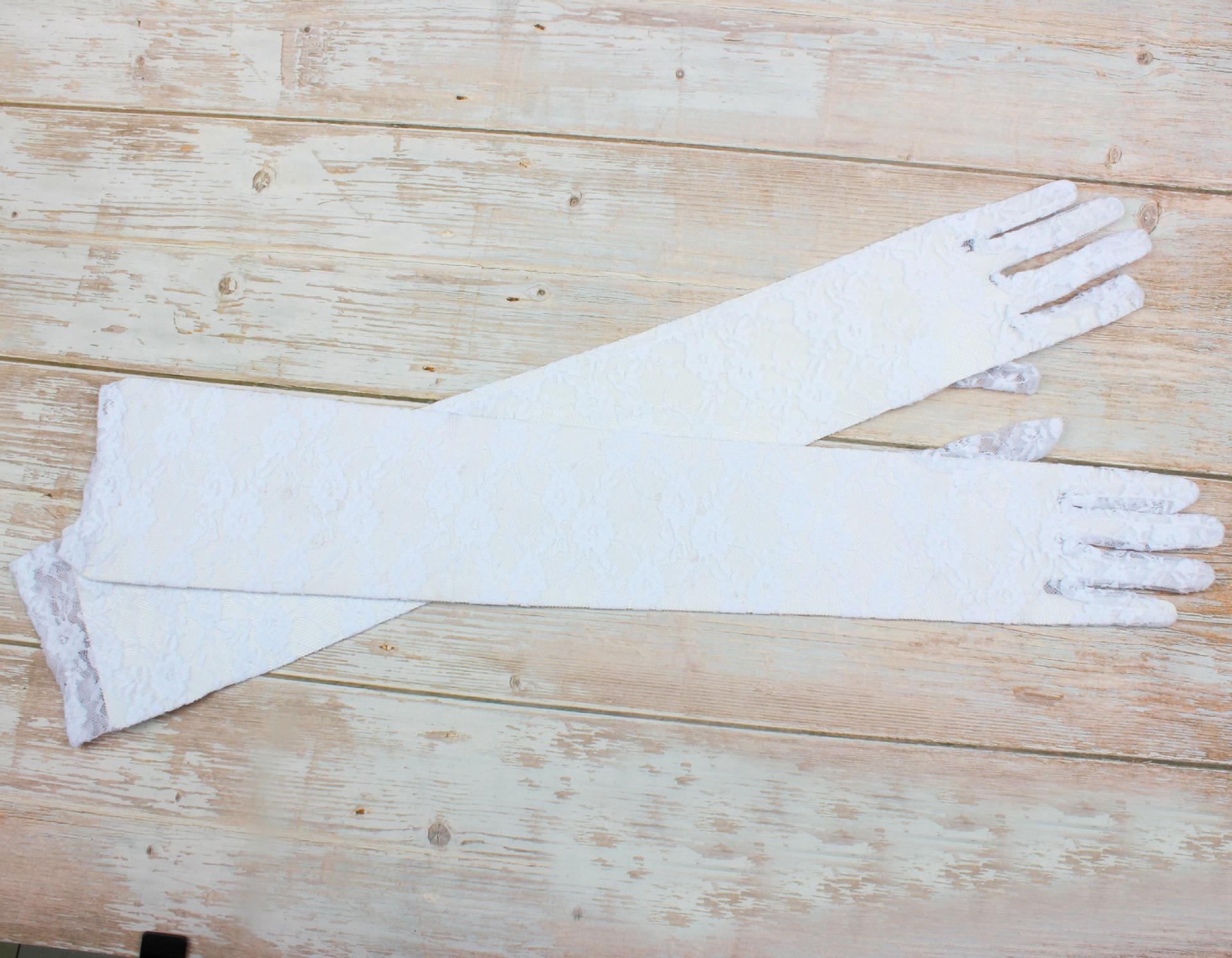 Pas cher blanc dentelle gants de mariée rouge blanc coton doigts longs gants pour mariage femmes fête accessoires demoiselle d'honneur rose gants: White