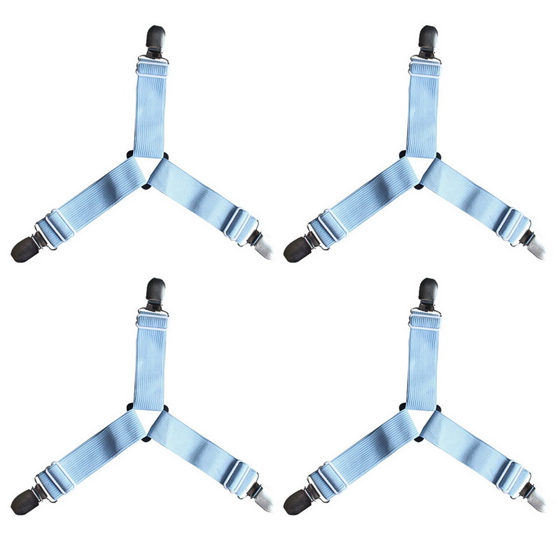 4pcs/set Elastic Bed Sheet Clips Suspenders Straps Adjustable Heavy Duty Grippers For HomeA: blue