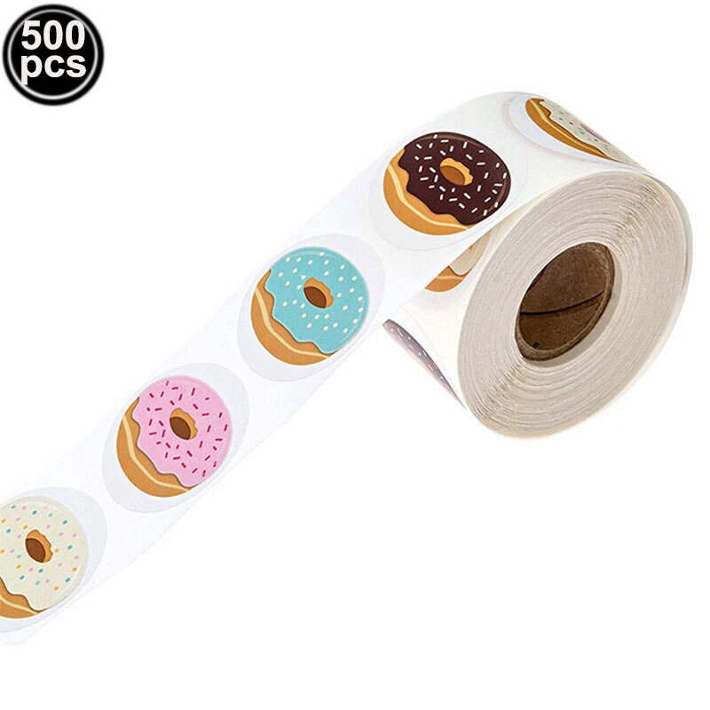 500X Donut Theme Party Decor Sticker Donut Stickers Candy Bag Sealing Stickers Cake Baking Packing Decor DIY Paper Stickers
