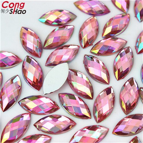 Cong shao 100 stk 7*15mm ab farverige hesteøje flatback akryl rhinestone trim sten og krystaller dekoration tilbehør  wc54: Lyserød ab