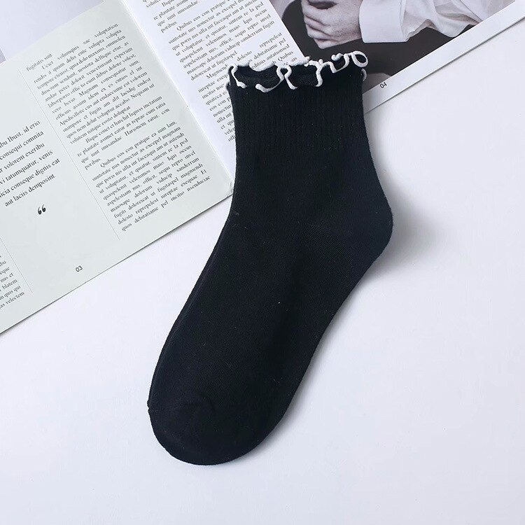 Calcetines mujer divertidos crossfit niña altos cortos largos antideslizante Calcetines con volantes kawaii para mujer, ropa de calle de algodón, color blanco, estilo coreano: 6