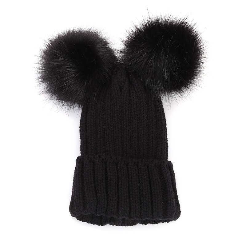 Vinter päls pompom stickad mössa keps kvinnor höst vit skullies mössor casual streetwear varm kvinnlig svart keps: Default Title