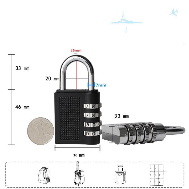 Heavy Duty 4 Dial Digit Combination Lock Weatherproof Security Padlock Outdoor Gym Safely Code Lock Black