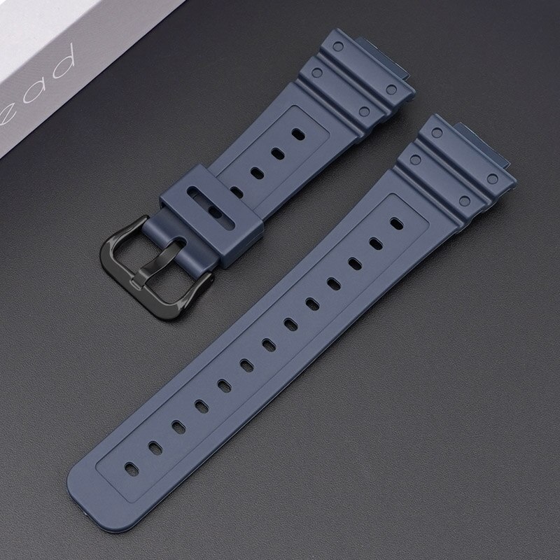 Bracelet de montre en caoutchouc pour Casio AQ-S810W/S800W AE-1000W SGW-400H/300H/500H W-735H, Silicone noir, boucle ardillon: Royal Blue 02