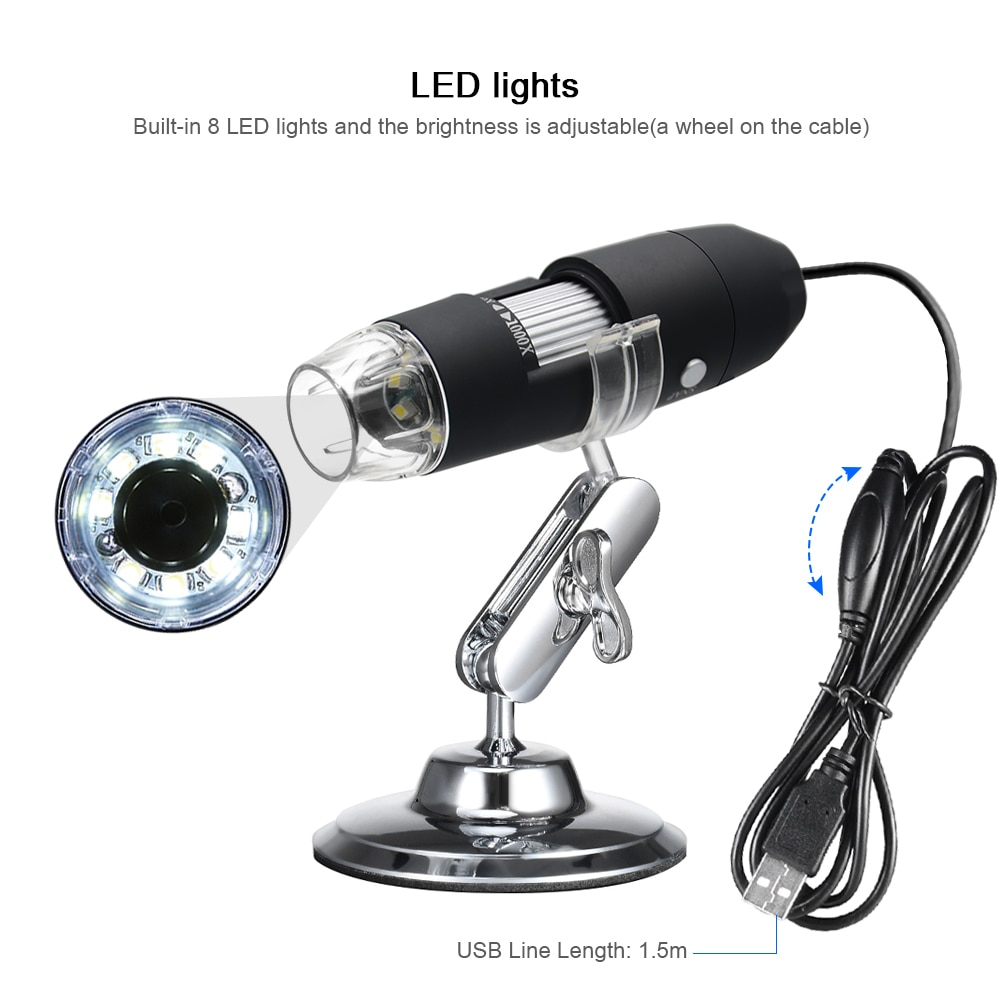 KKMOON Elektronische Mikroskop 1000X 1600X Digitale Usb-schnittstelle Elektronische Mikroskop Lupe 8 LEDs mit Halterung Ständer