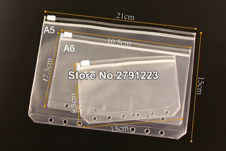 20 Pcs A5/A6/A7 PVC Bags Standard 6 Holes Transparent Loose-Leaf Pocket Comes With Self-Styled Zipper Filing Product Binder