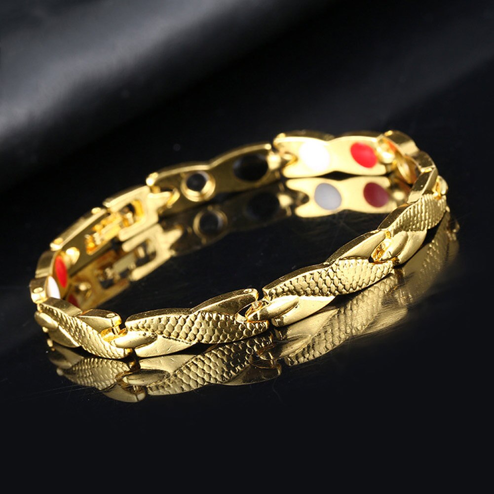 Hommes femmes Bracelet torsadé thérapie magnétique saine arthrite soulagement de la douleur Bracelet KS: gold