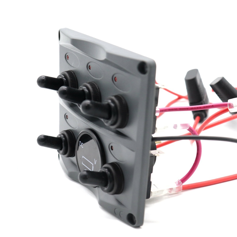 Universal Yacht Boat Interior Rocker Switch Panel with 5 On/Off Button Voltmeter Boat Electrical Panels