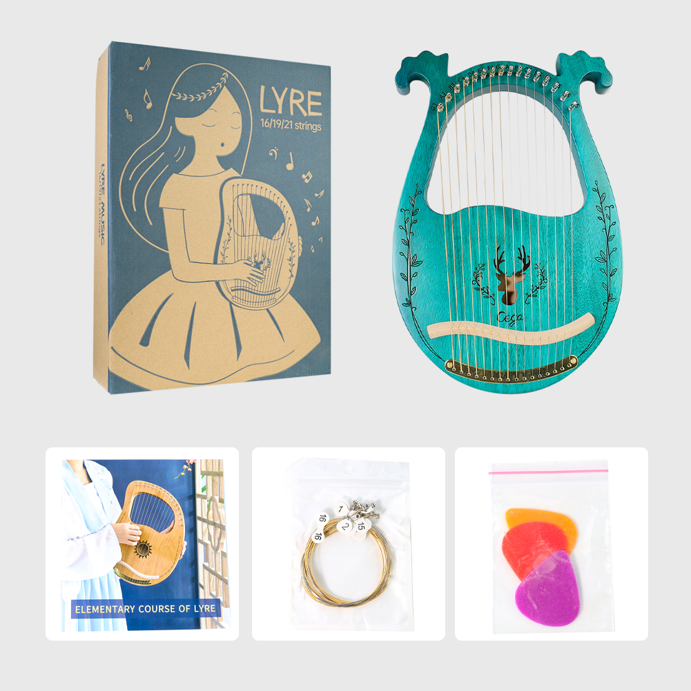 16 Strings Wooden Mahogany Lyre Harp Musical Instrument Piano Harp for Beginner with Tuning Tool Spare String Easy To Learn