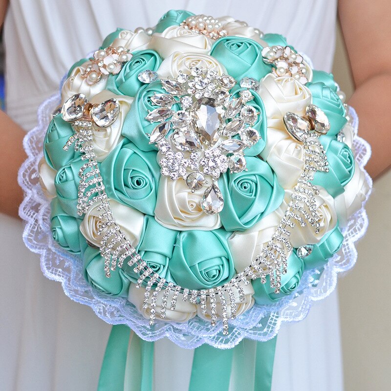 Ramo de flores de color rosa y champán para Novia, accesorios de boda, ramo de cristal para Novia, ramos de boda: mint