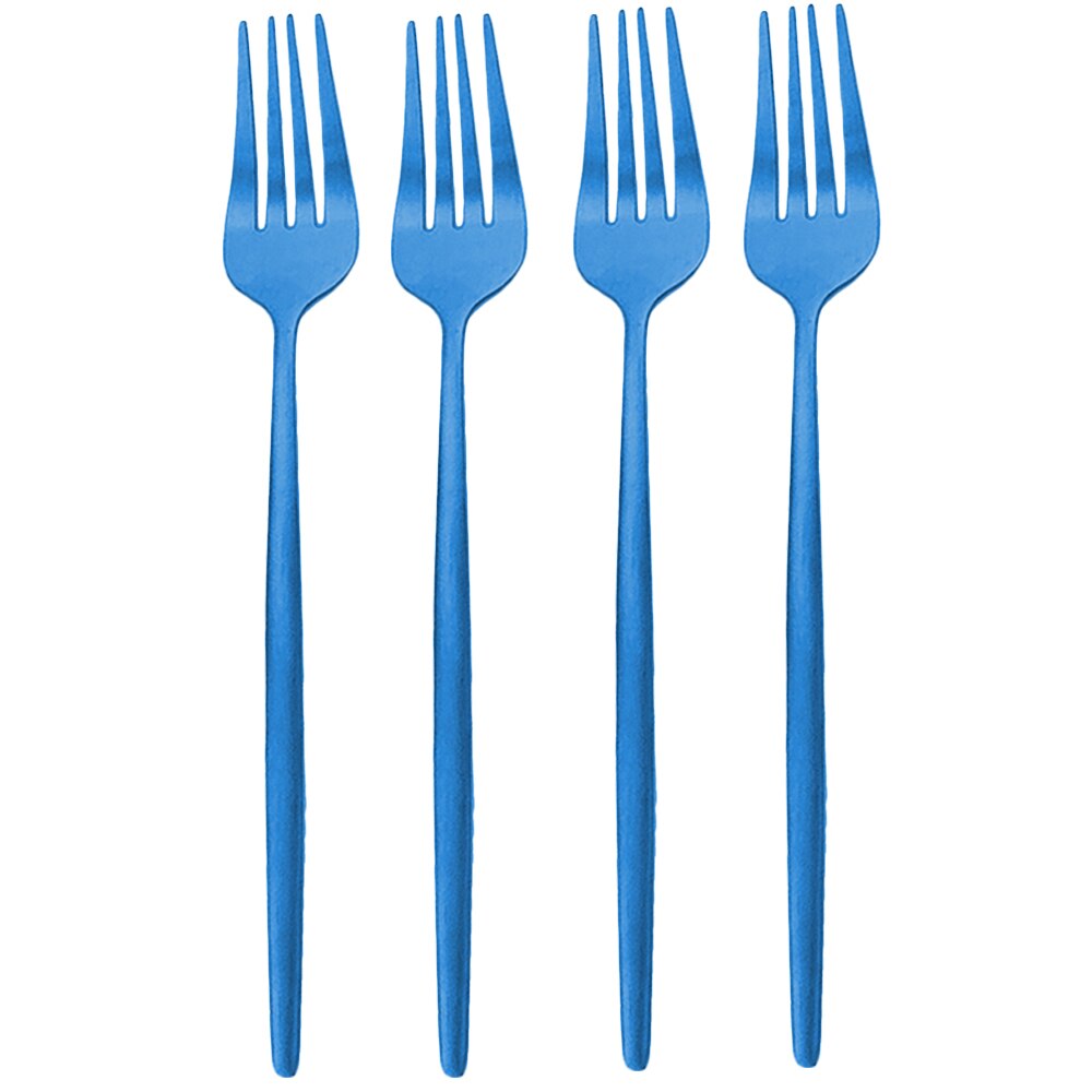 4Pcs Gold Matte Dinner Fork Cutlery 304 Stainless Steel Dinnerware Fork Silverware Kitchen Flatware 7 Color Tableware: 4Pcs Blue