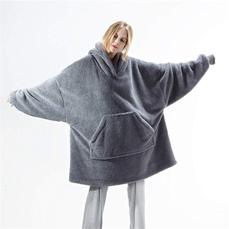 Winter Hoodie Vrouwen Pocket Hooded Deken Sweatshirt Hoodie Warm Wearable Deken Fleece Trui Winter Kleding Thuis Kleding