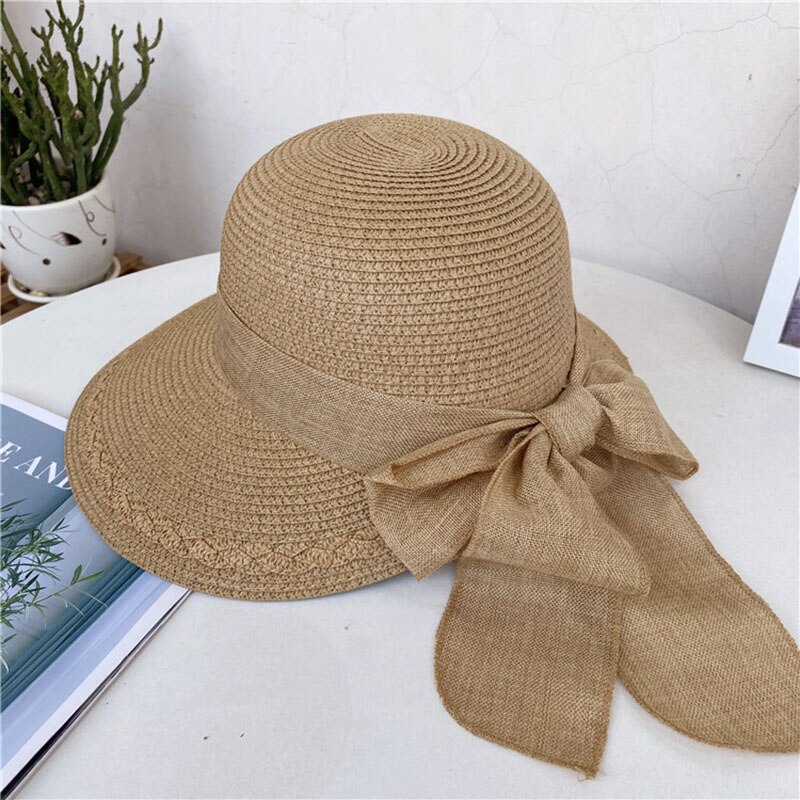 Lente/Zomer Strooien Hoed Veelzijdige Reizen Lint Zonnehoed Dames Outdoor Uv Zonnehoed: Khaki