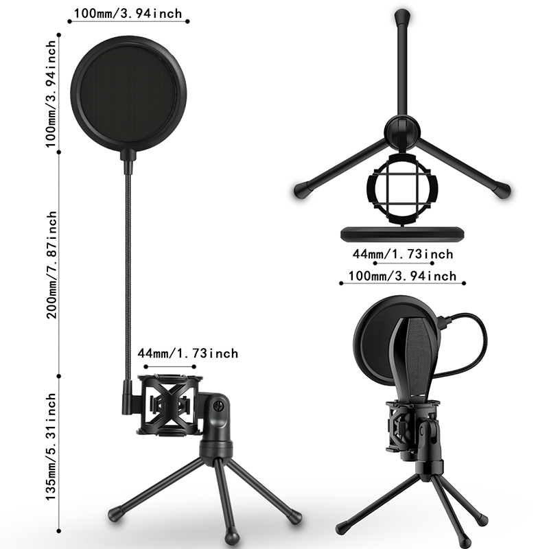 Staccabile Portatile Desktop Microfone Stand con Shock Mount Supporto A Doppio Strato Filtro Vento Pop Schermo per Microfono di Registrazione