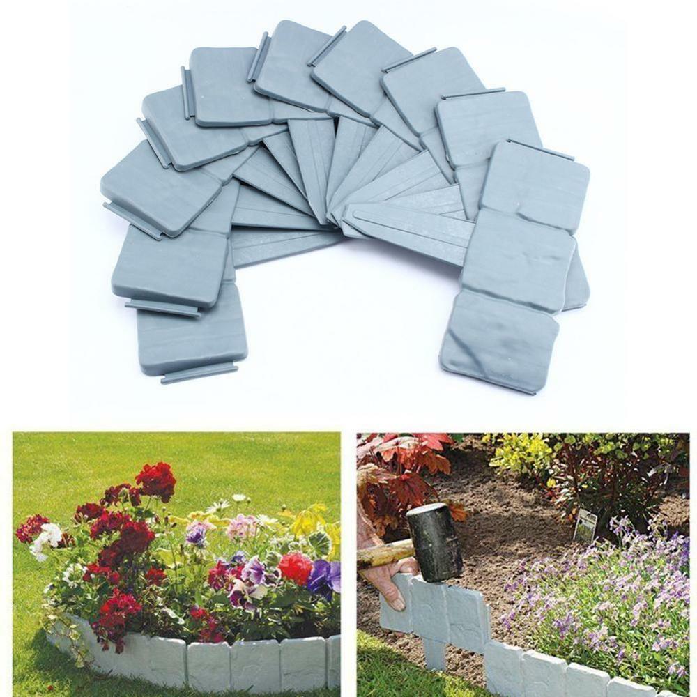 10x25cm Grey Garden Fence Edging Cobbled Stone Effect Plastic Lawn Edging Plant Border Decorations Flower Bed Border