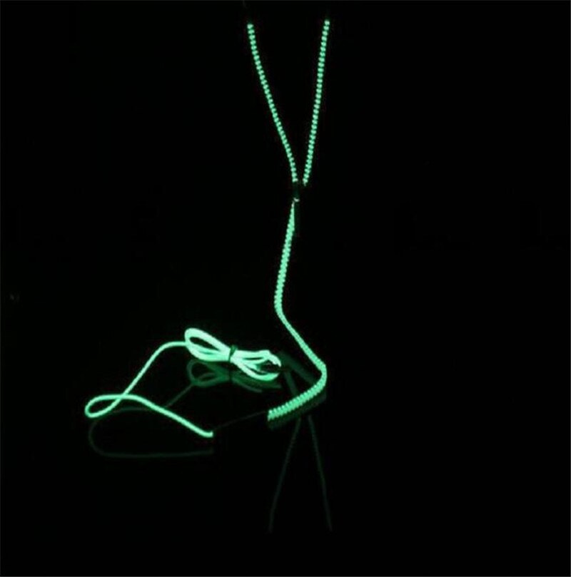 Glow-in-the-dark hoofdtelefoon met lichtgevende metalen rits, oordopjes met lichtgevende draad, hoofdtelefoon met glow-in-the-dark-functie voor iphone, xiaomi en samsung.