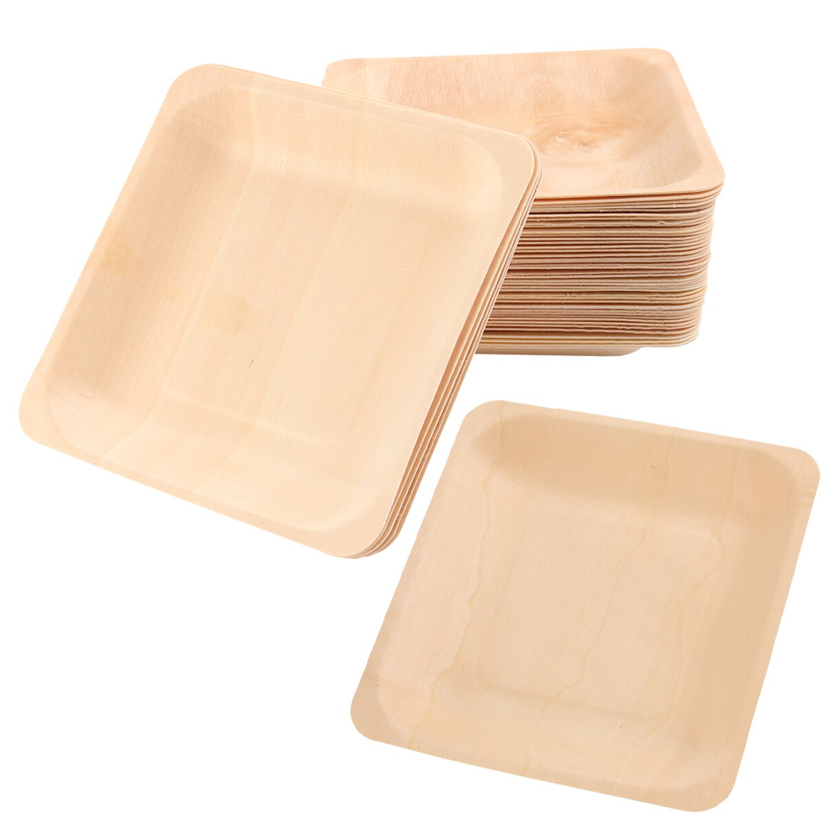 50Stck Einweg Holz Platte Quadrat Geschirr Party Platten für Hochzeit Restaurant Picknick Geburtstag