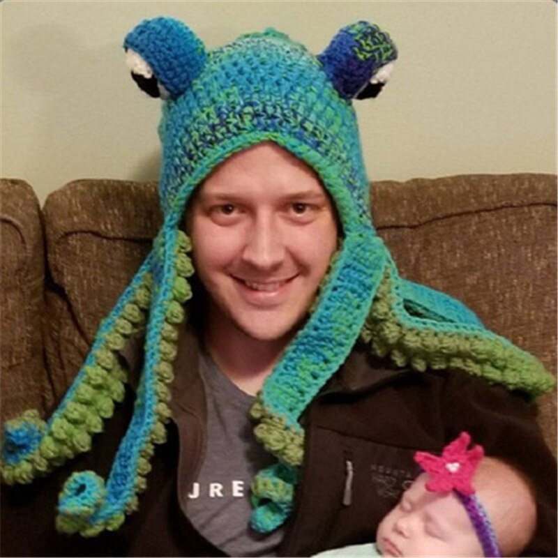 Gorro de lana tejido a mano para hombre, gorro con barba de pulpo, divertido, para de Cosplay, para invierno