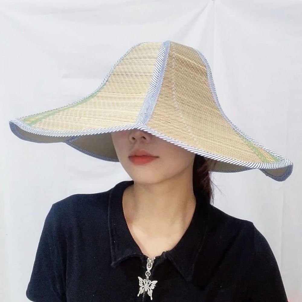 2Stck doppelseitige Faltbare Stroh Sonnenhut Atmungsaktive Einstellbare Angeln Sonnenschirm Kappen Leichte Breite Krempe Hütte Strand