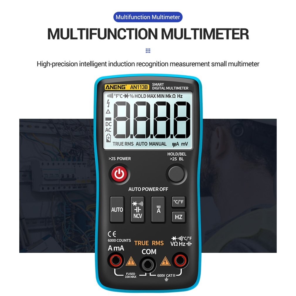 AN113B 6000 Count Multimeter Tester Volledig Intelligente Automatische Range Digitale Multimeter Transistor Voltmeter