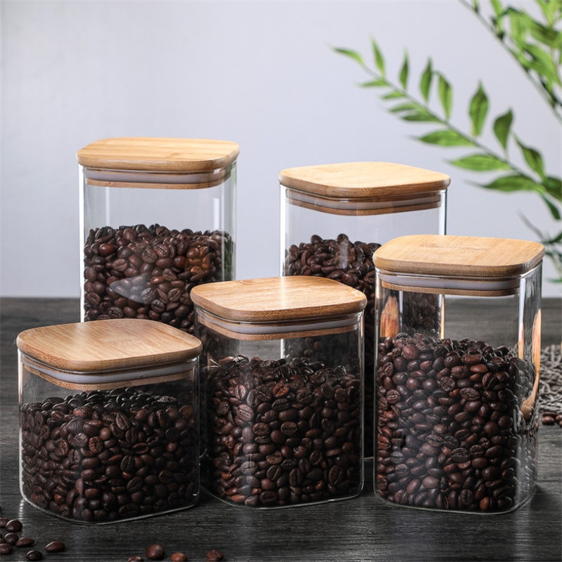Pote de vidro transparente, prato selado para armazenar grãos de café, recipiente para comida