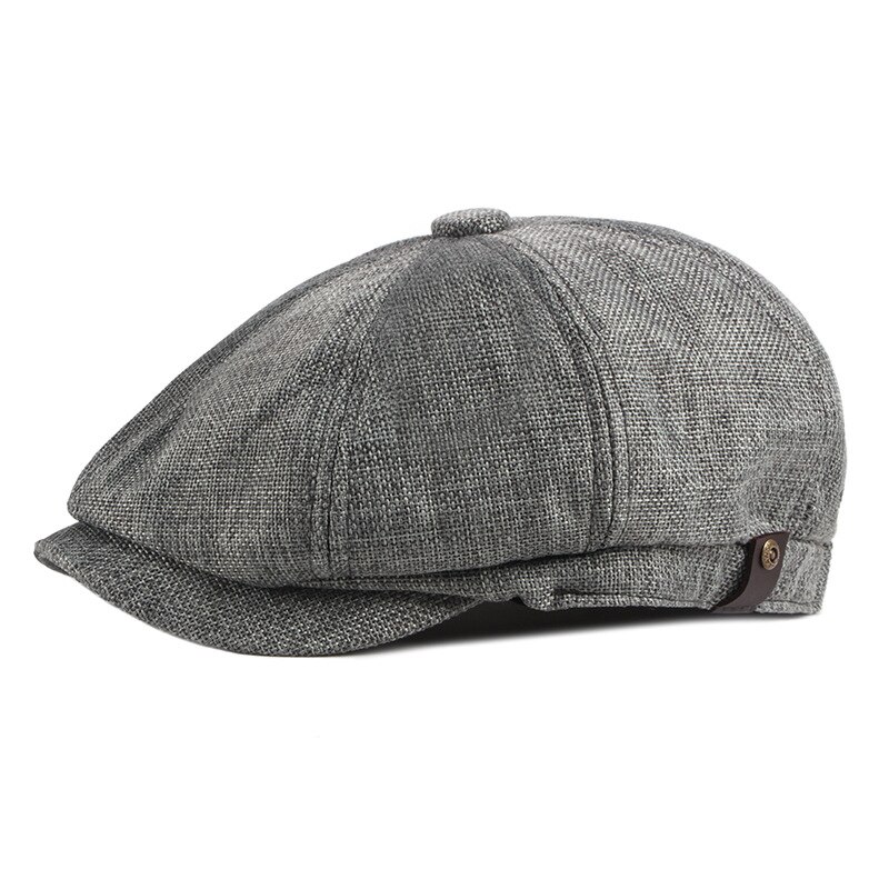 Wuaumx Newsboy Cap Men Spring Summer Octagonal Hat For Male British Herringbone Flat Caps Retro Eight blade Hats Breathable: Dark Gray