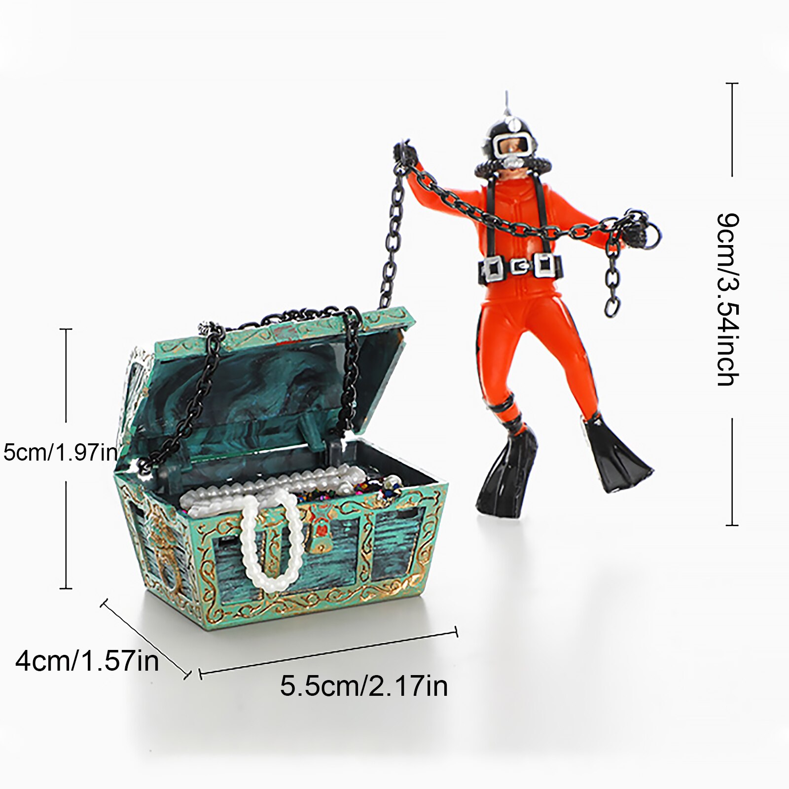 Fish Tank Treasure Chest &amp; Diver Live-Action Aerating Ornament Air Bubbler Movement Aquarium Undersea Decorations Home Decor: red