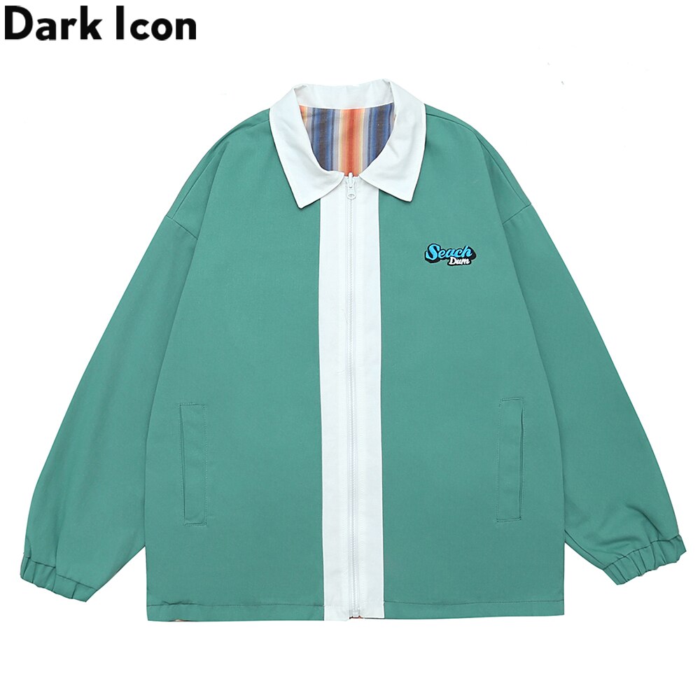 Mörk ikon randig slitstark jacka herrfickor koreansk stil lös jacka streetwear herrjacka