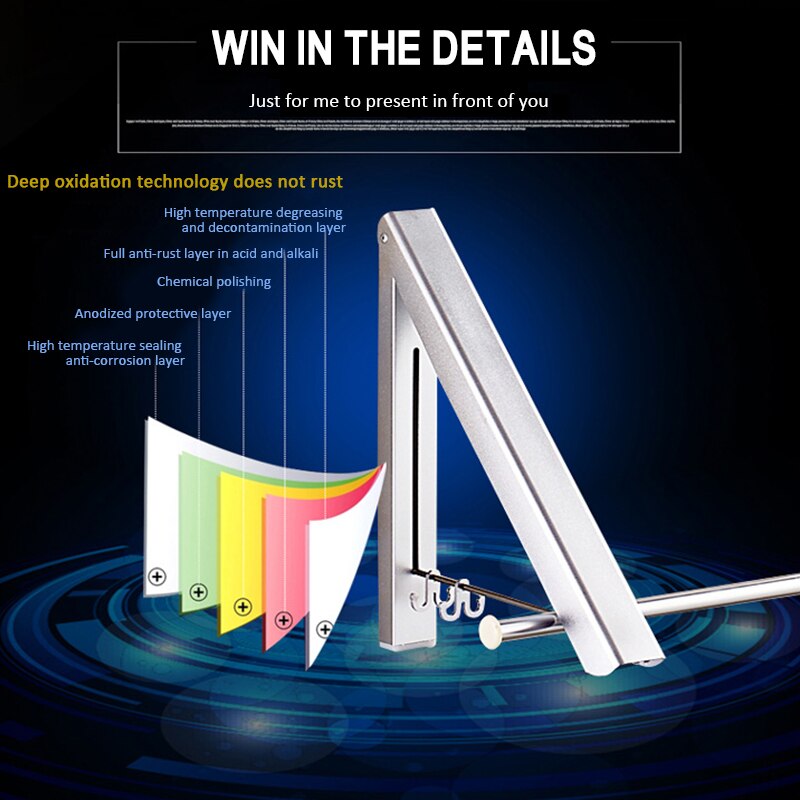 Balcony Space Aluminum Foldable Clothes Drying Laundry Rack Punch-free Hanging Clothes Bathroom Invisible Telescopic Drying Rack