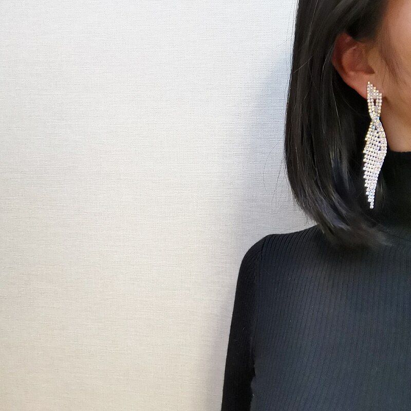 Brincos femininos com pingente de borla longa, luxuosos, coloridos, cristal strass, para noiva, joias para casamento, 2020