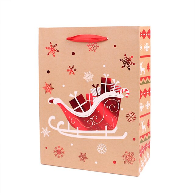 Christmas Bag Snowflake Christmas Kraft Paper Bag Candy Snack Portable Packaging Accessories Christmas Decorations: Sleigh snowflakes