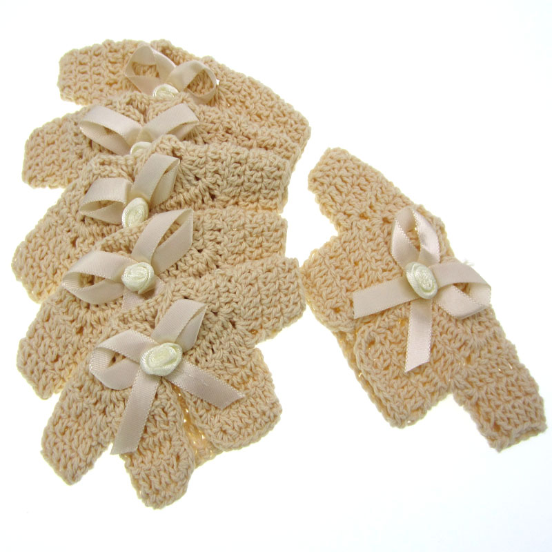 12 stücke Miniatur Häkel zur Seite fahren Blumen Band Baby Dusche Taufe Handwerk Party Dekorationen 5,0x9,5 cm: Beige