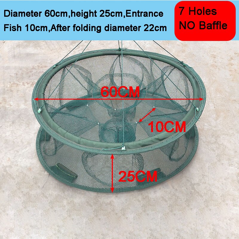 Automatic Fishing Net Trap Cage Foldable Round Shape Fishing Network Shrimp Cast For Crabs Crayfish catcher Dip Fishing Cage: Type B 7 Holes