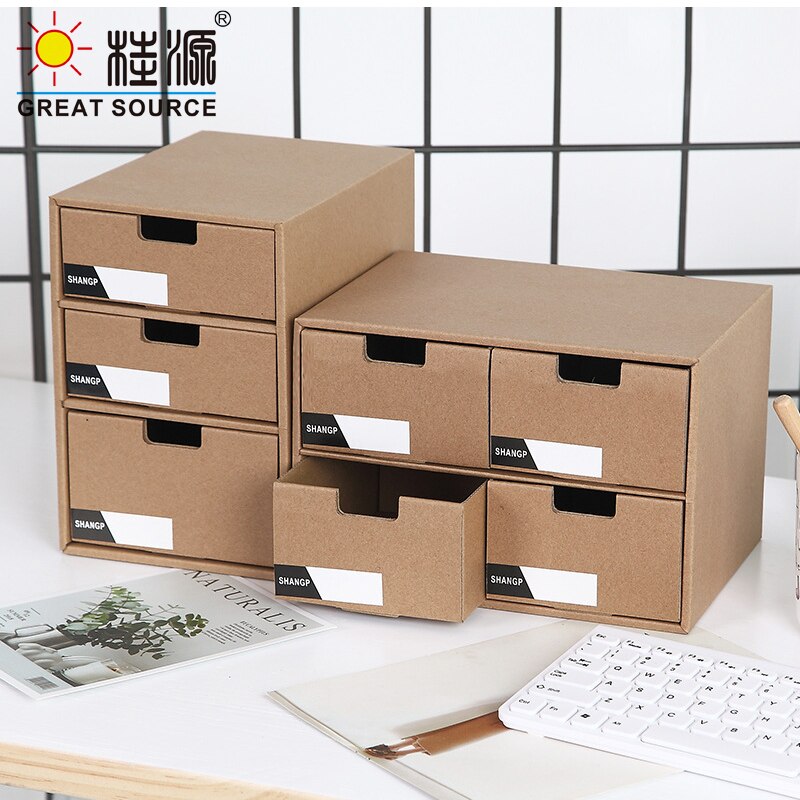 3 Layers Storage Composable Cabinet Office 3 Drawers Corrugate Foldable Home Storage Kraft Paper Environment Friendly(2PCS)