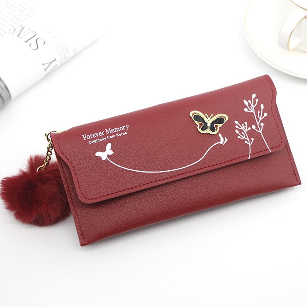 Korean Style Ladies Long Wallet Cute Wallet Women's Coin Purse Card Bag PU Wallet Clutch Student Tassel Cartoon: Type2 Red