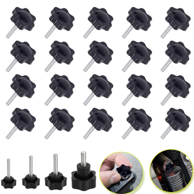 10pcs M5 M6 M8 Plastic Handle Screw Plum Hand Tighten Screw Star-Shaped Tightening Nuts Bakelite Carbon Steel Knob