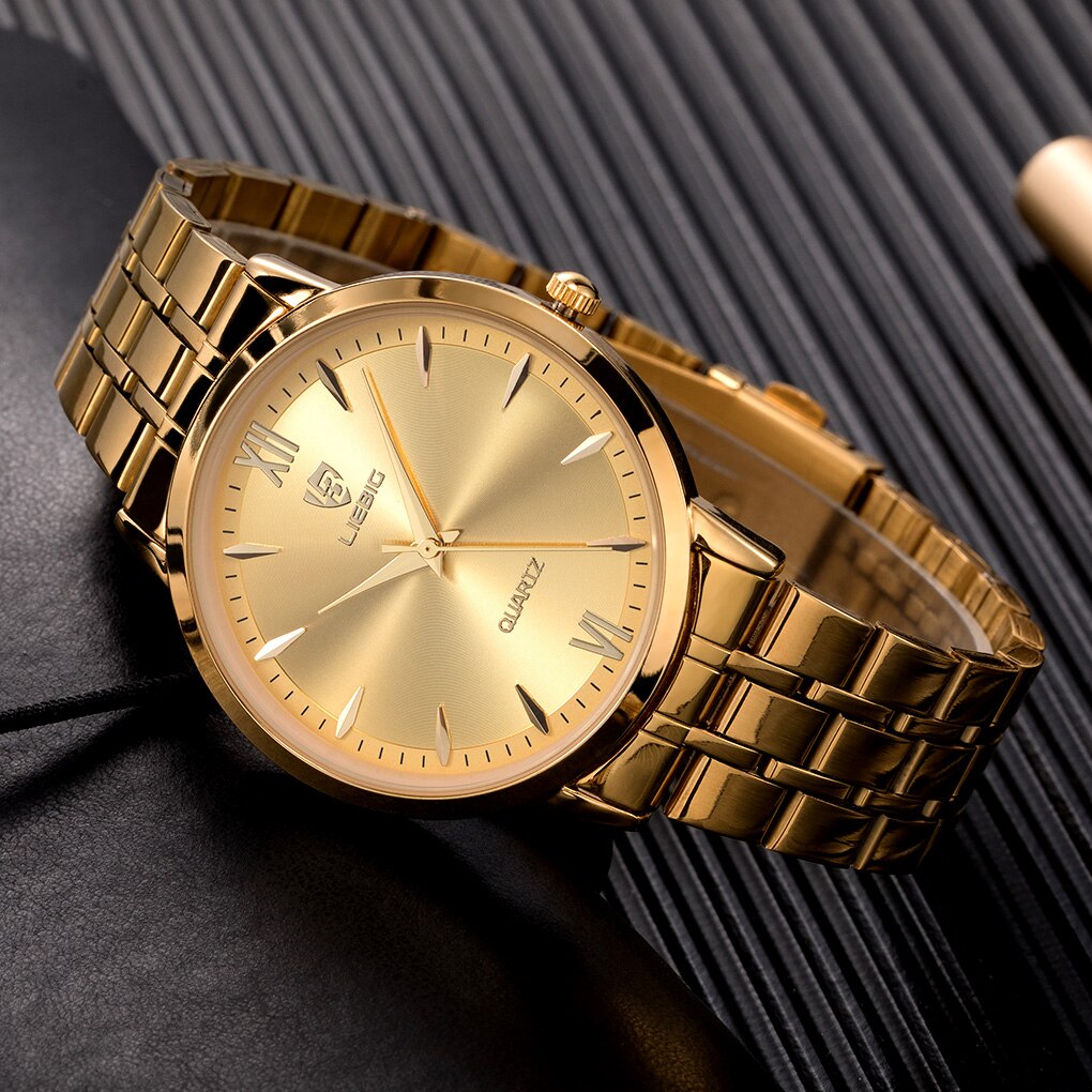 Liebig golden couple horloges roestvrij staal dames quartz waterdicht heren dames horloges polshorloges voor koppels kerst
