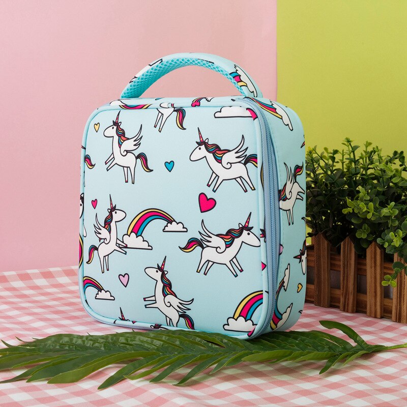 Heopono Cute Children Boys Girls Thermal Meal Food Carrier BPA free Reusable Eco Cartoon Unicorn Insulated Lunch Bag for Kids: Sky Blue