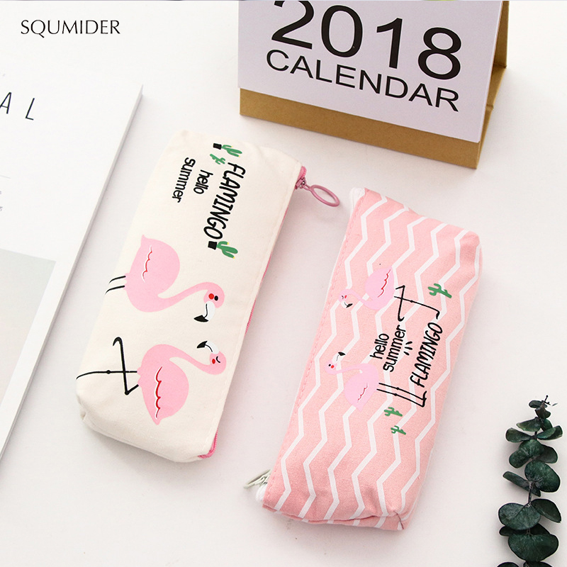 Kawaii Pencil Case Pink Flamingos Canvas Estuches School Pencil Box Pencil case Pencil Bag School Supplies Stationery
