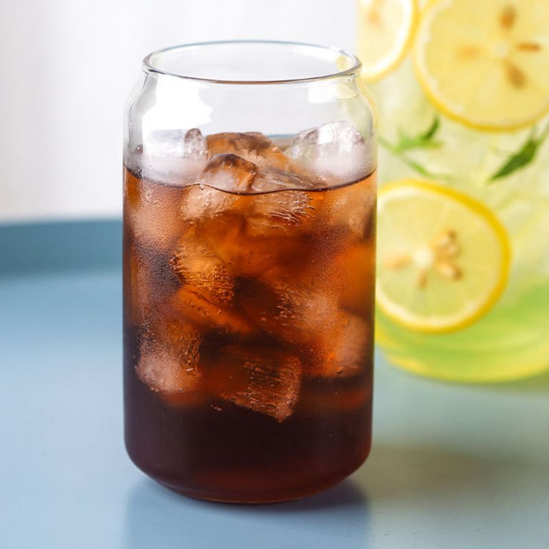 Simple Glass Can Shaped Cup Eco-Friendly Cold Drink Cup Dessert Shake Cafe Beverage Juice Milk Cup