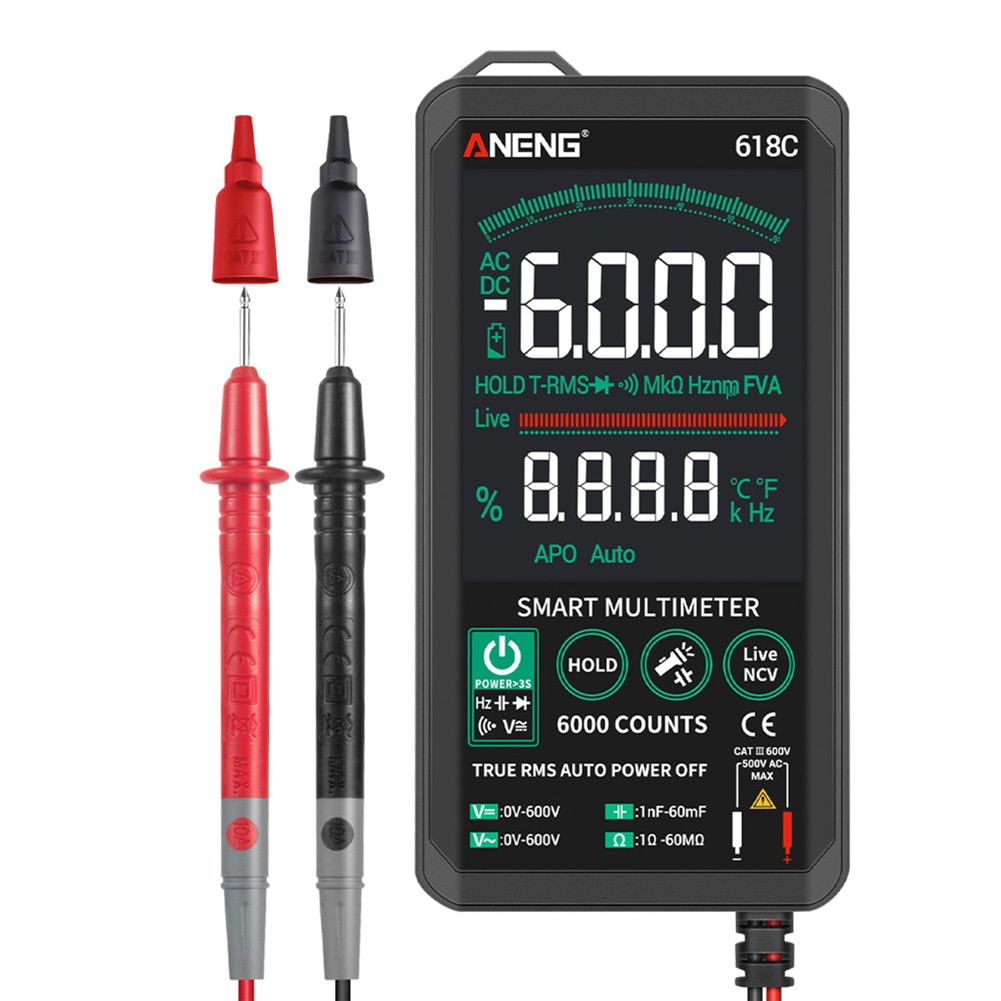 ANENG 618C Digital Multimeter Smart Touch DC Analog Bar True RMS Auto Tester Transistor Capacitor NCV Testers Meter