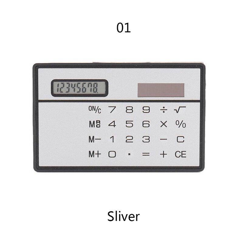 Ultra Slim Portable Solar Powered Digit Calculator Credit Card Cheap Durable Solar Power Pocket Calculator Small Travel Compact: Sliver