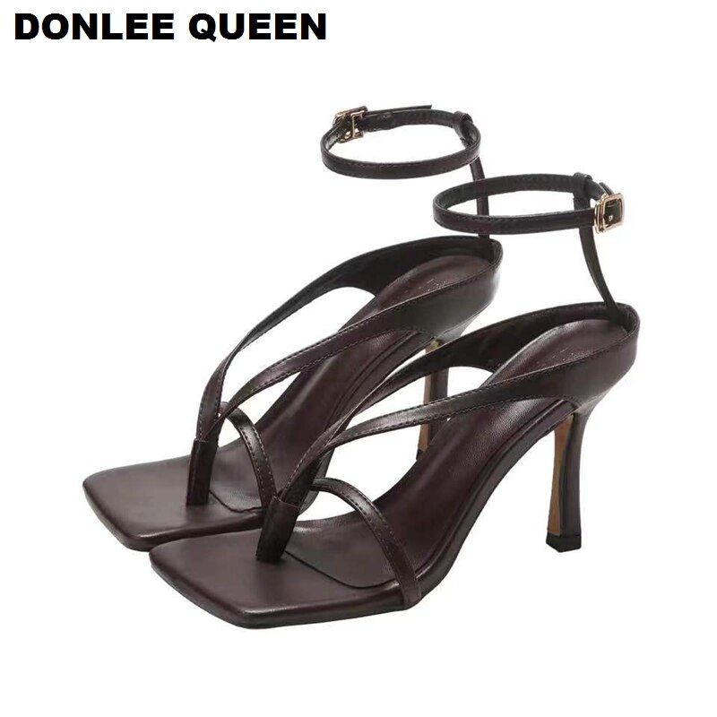 Lente Zomer Vierkante Teen Slingback Sandalen Smalle Band Gladiator Sandalen Schoenen Vrouwen Hoge Hakken Pumps Party Dress Schoenen